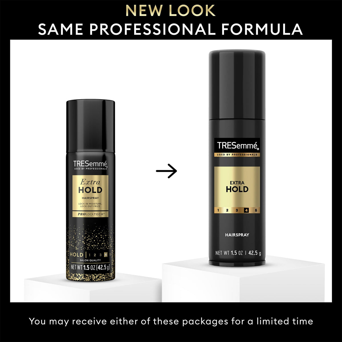TRESemmé Travel Hairspray Extra Hold displayed on a vanity