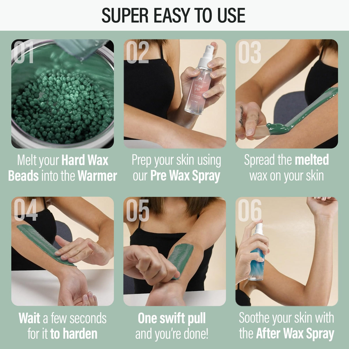 Tress Wellness pre-wax and after-wax sprays next to waxing kit