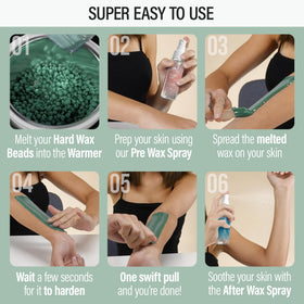 Tress Wellness pre-wax and after-wax sprays next to waxing kit