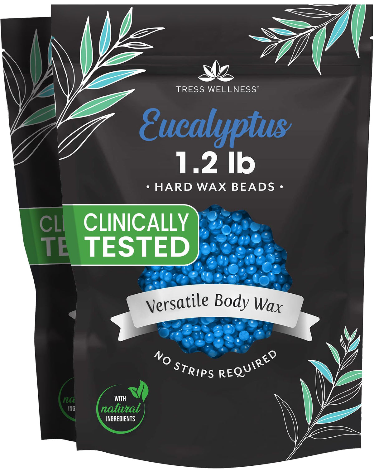 Tress Wellness Wax Beads Eucalyptus front view with packaging