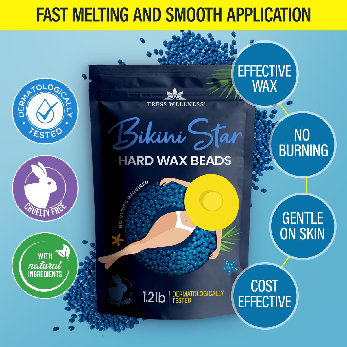 Tress Wellness Wax Beads packaging with product details