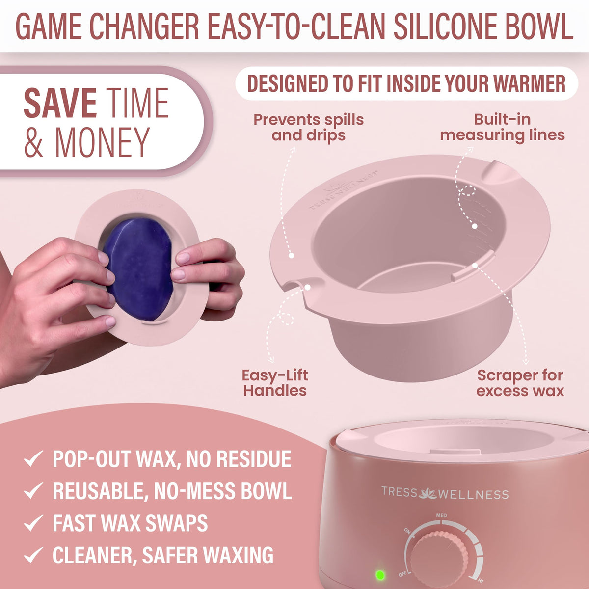 Tress Wellness Waxing Kit components on a bathroom counter