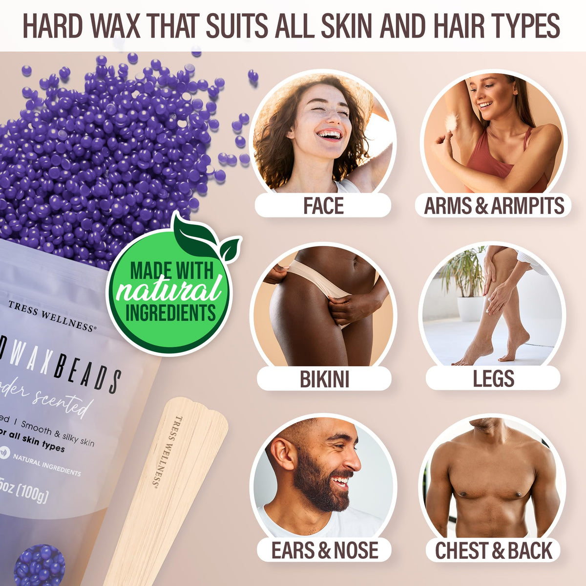 Tress Wellness Waxing Kit contents including wax beads and sticks