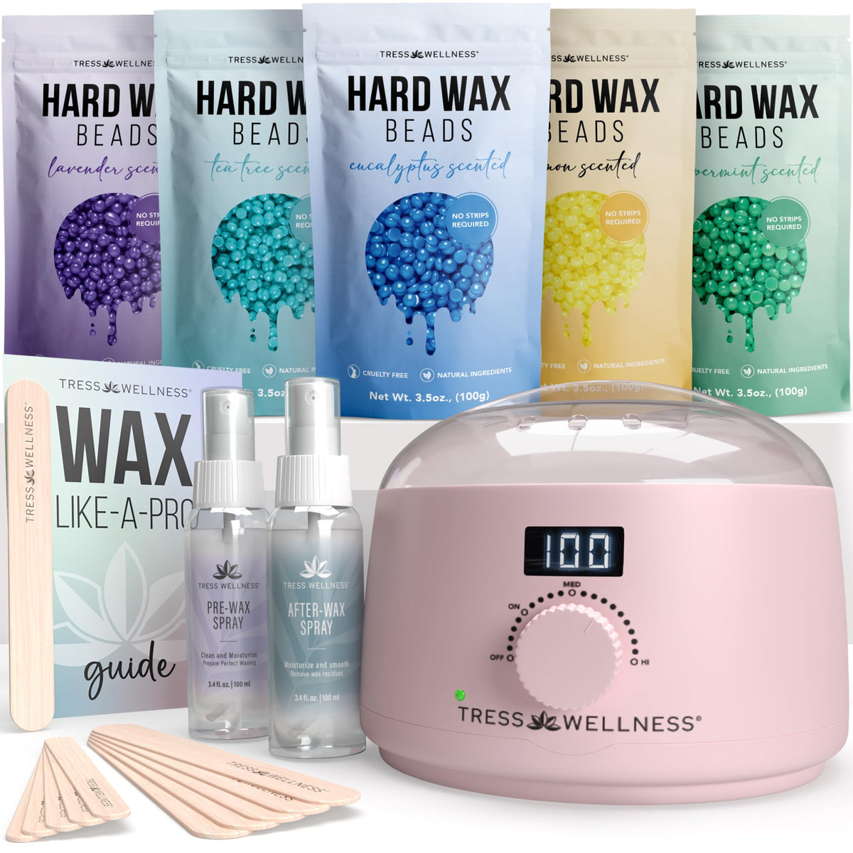 Tress Wellness Waxing Kit front view with digital wax warmer