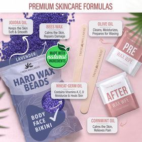 Tress Wellness Waxing Kit showing pre-wax and after-wax wipes