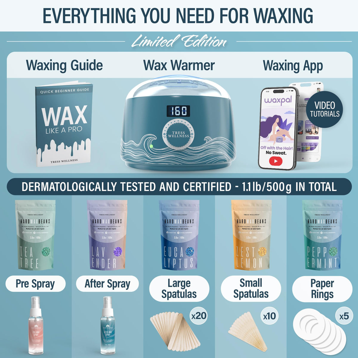 Tress Wellness Waxing Kit waxing sticks and protective collars