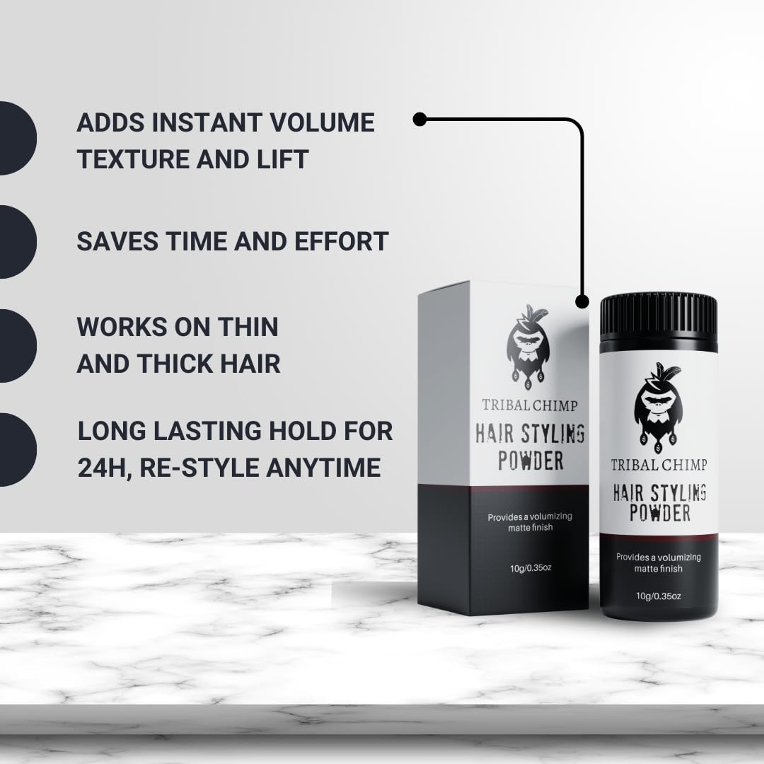 Tribal Chimp Hair Styling Powder in bathroom setting