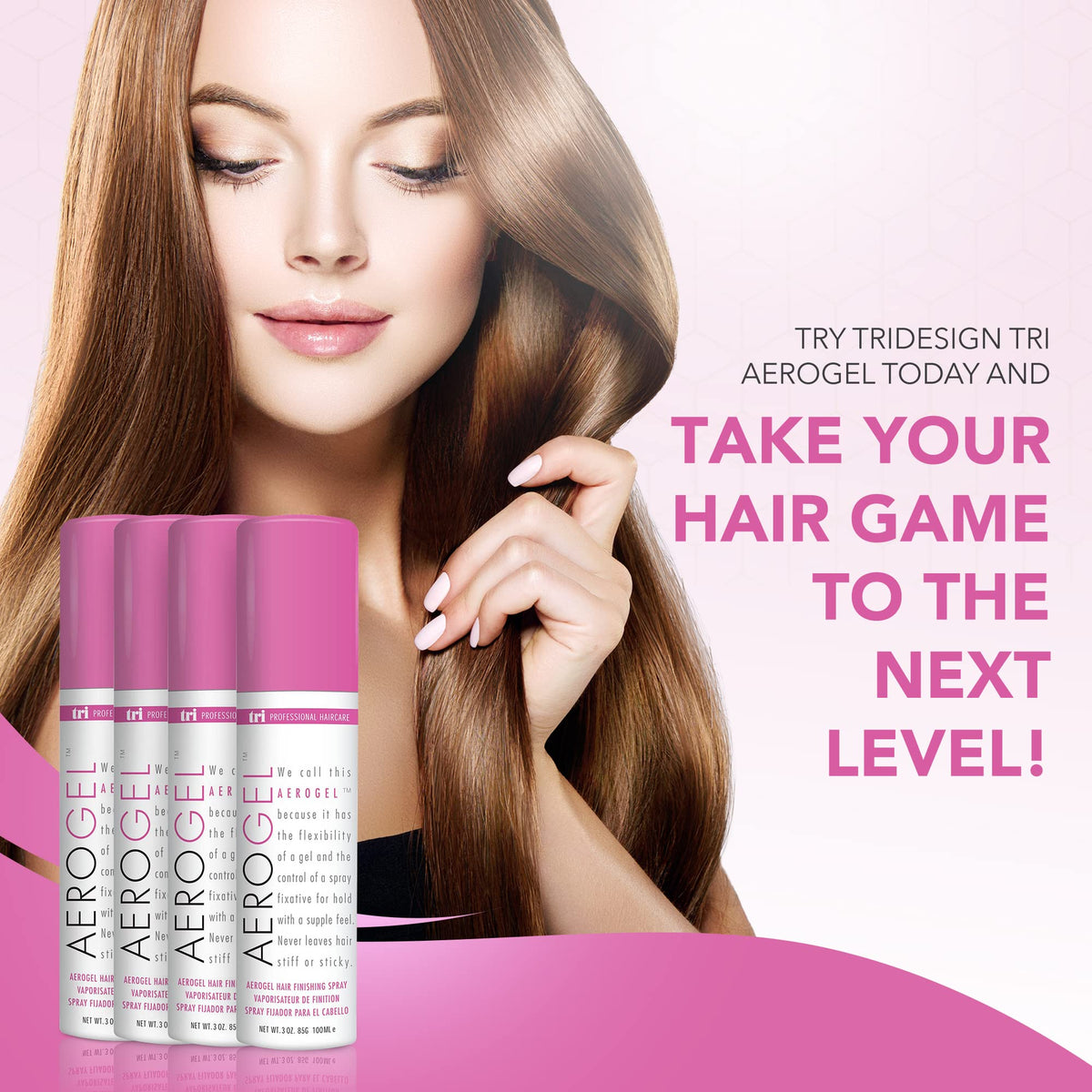TRIDESIGN Aerogel Hair Spray 3 oz with application demonstration
