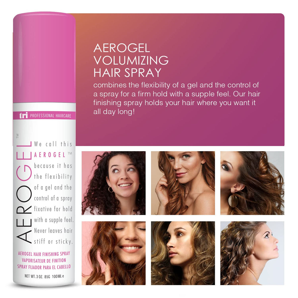 TRIDESIGN Aerogel Hair Spray on a vanity table