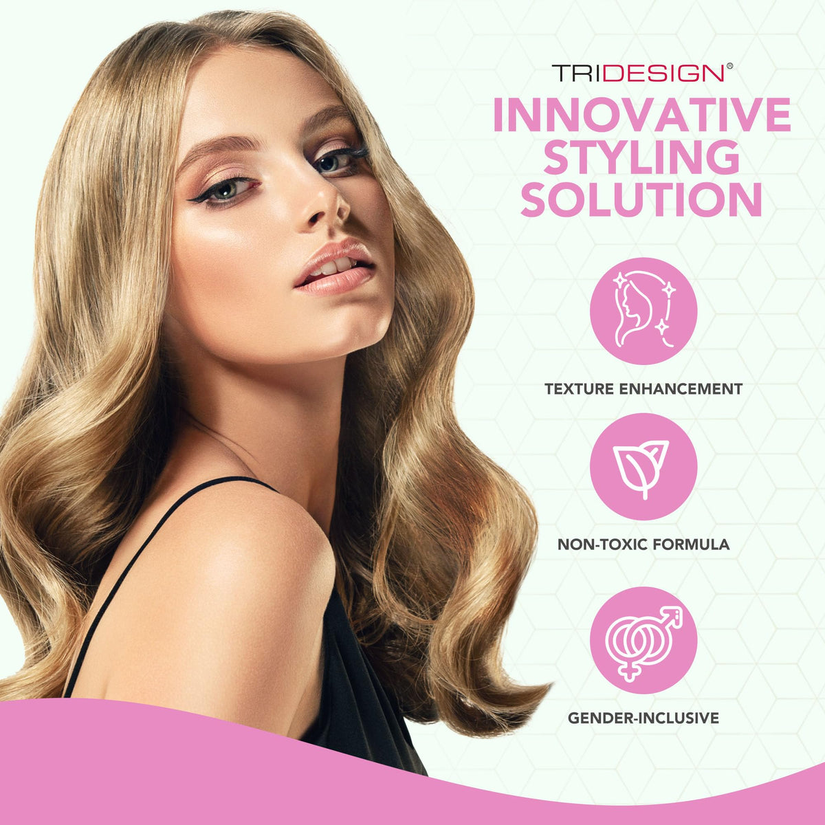 TRIDESIGN Aerogel Hairspray on a vanity with hair styling tools
