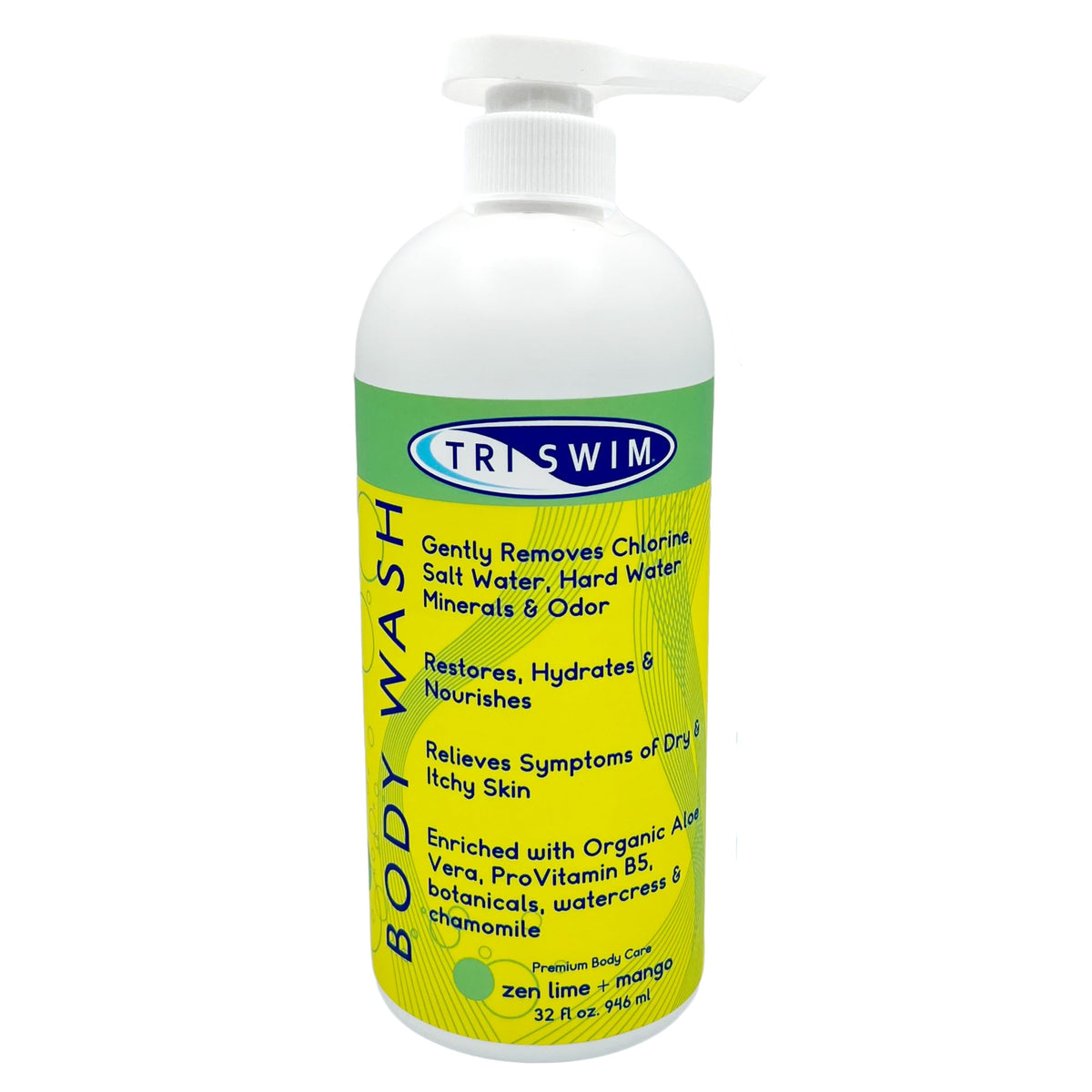 TRISWIM Chlorine Removal Body Wash 32oz front view with pump