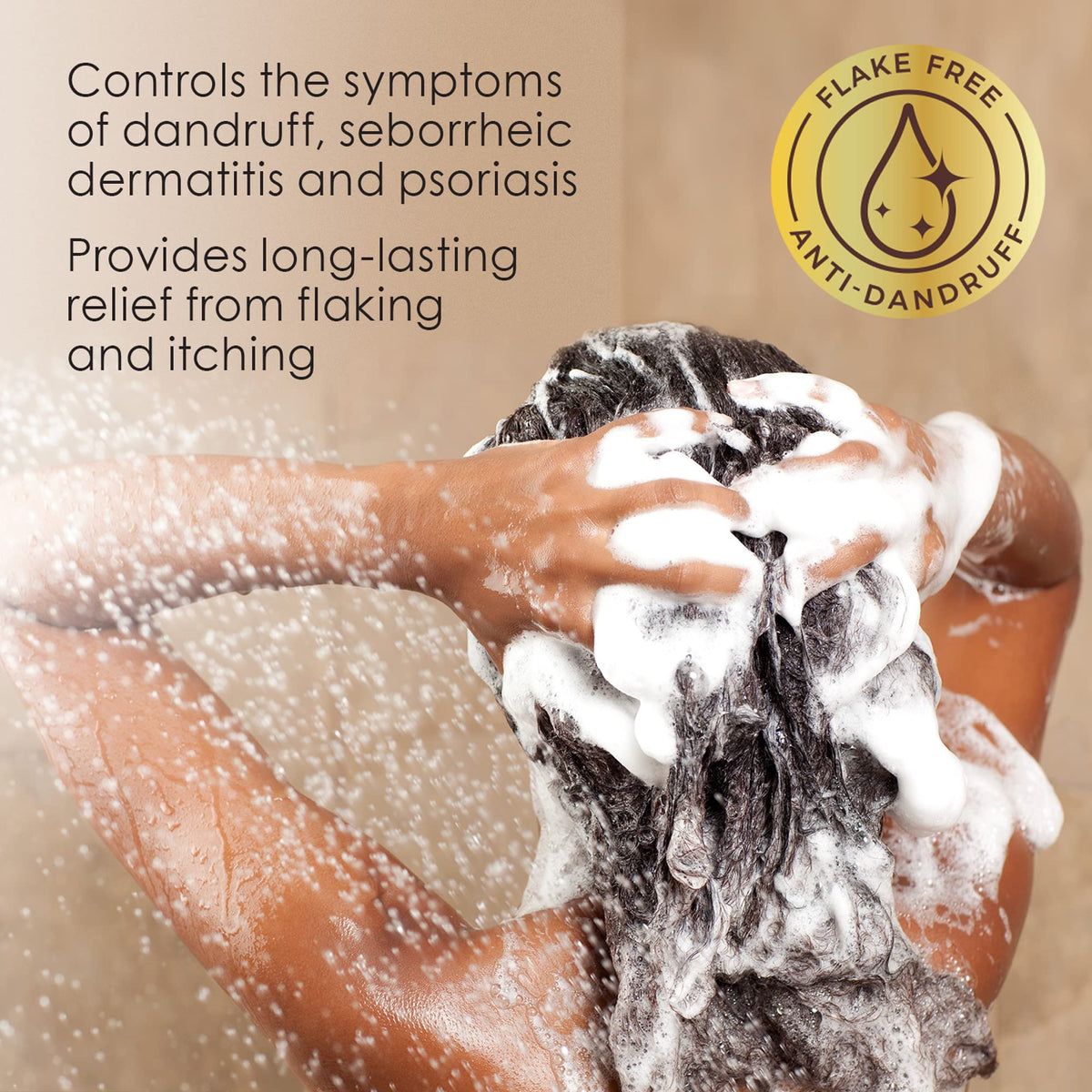 True+Real Coal Tar Anti-Dandruff Shampoo next to hair care products