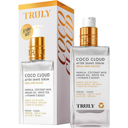 Truly Coco Cloud After Shave Serum Jumbo front view with creamy coconut vanilla scent
