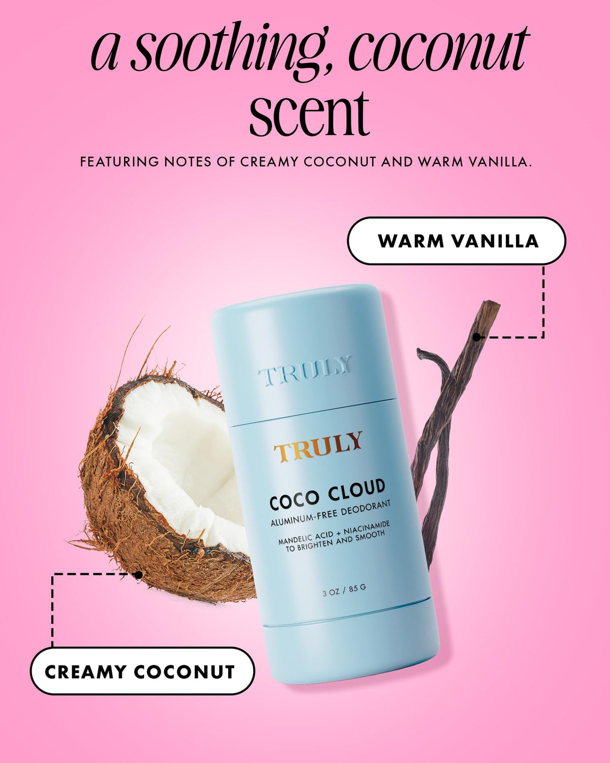 Truly Coco Cloud Deodorant in hand for demonstration