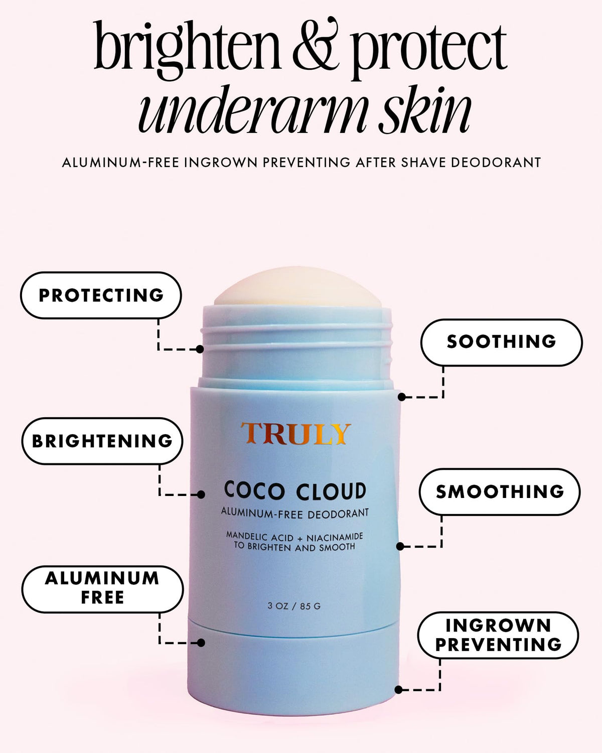 Truly Coco Cloud Deodorant side view showing smooth glide stick