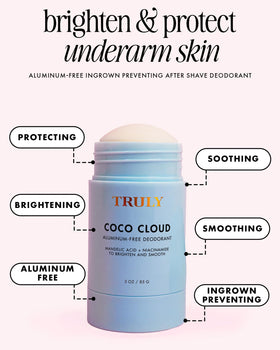 Truly Coco Cloud Deodorant side view showing smooth glide stick