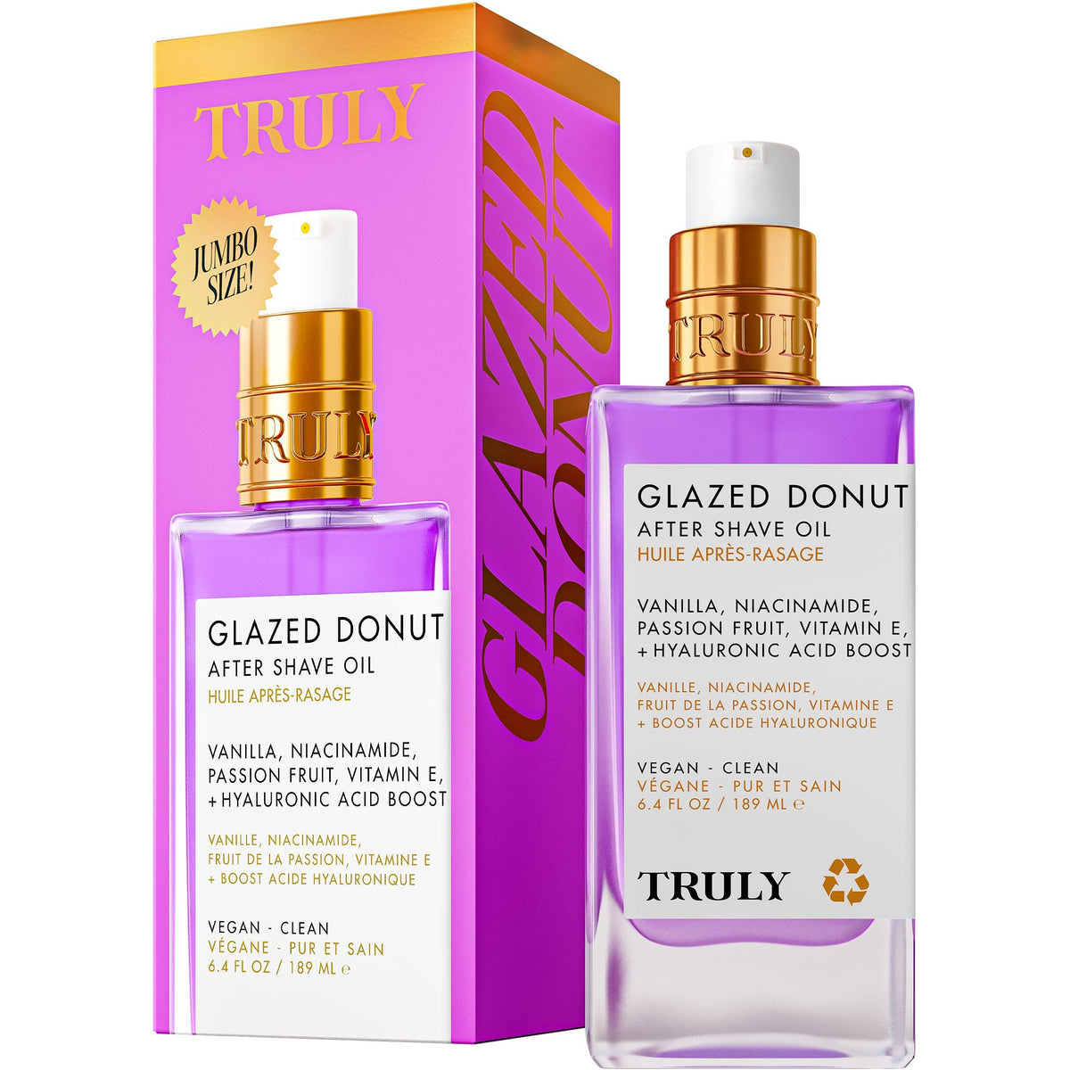 Truly Glazed Donut After Shave Oil Jumbo front view with packaging