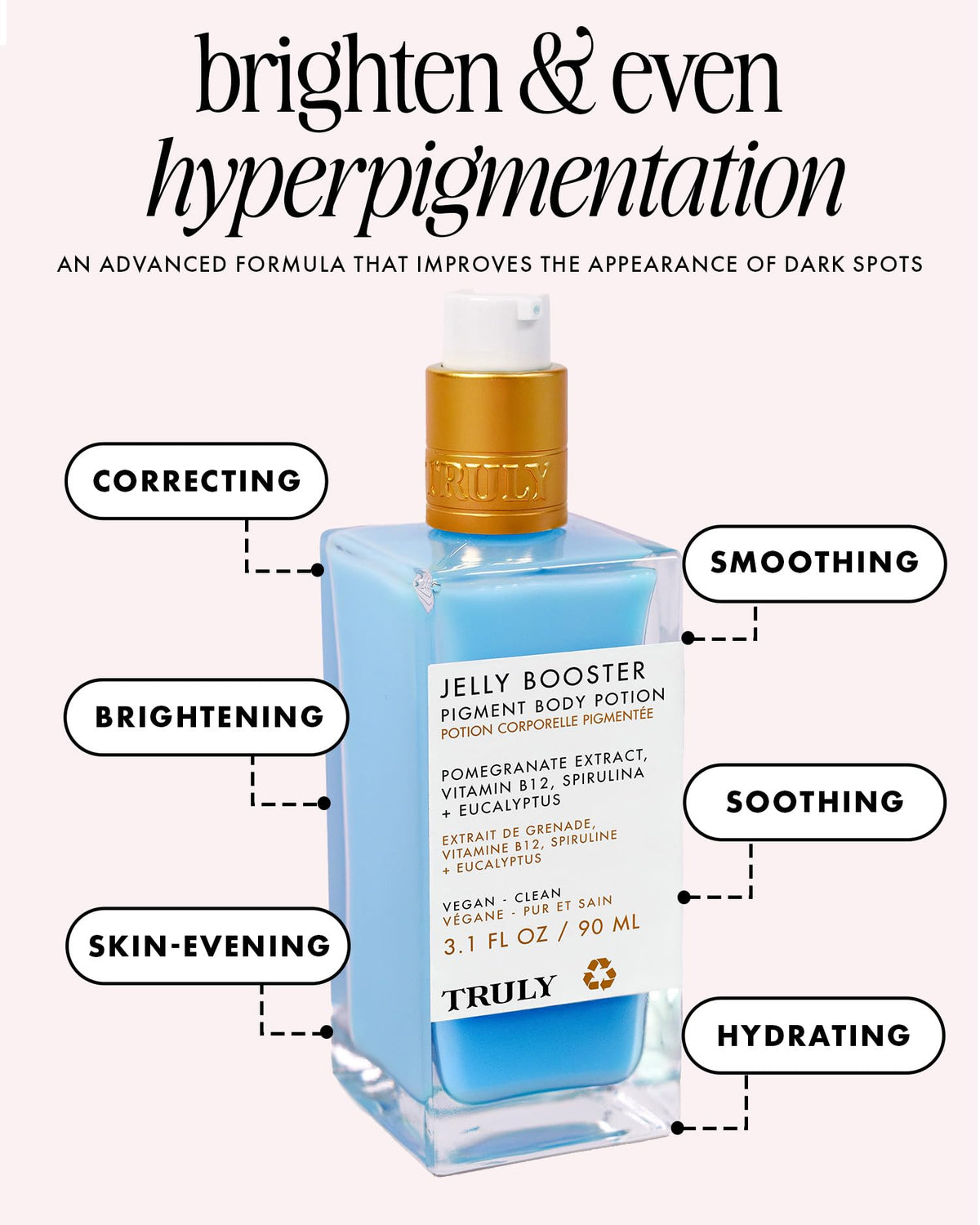 Truly Jelly support Pigment Body Potion back view with ingredient list