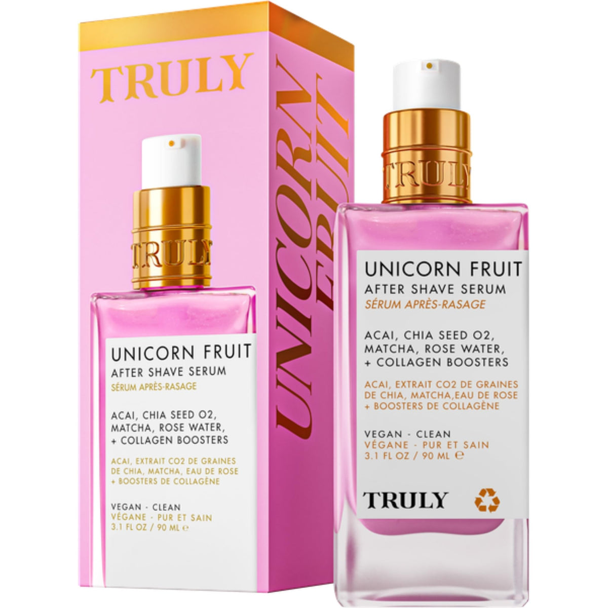 Truly Unicorn Fruit After Shave Serum front view with packaging