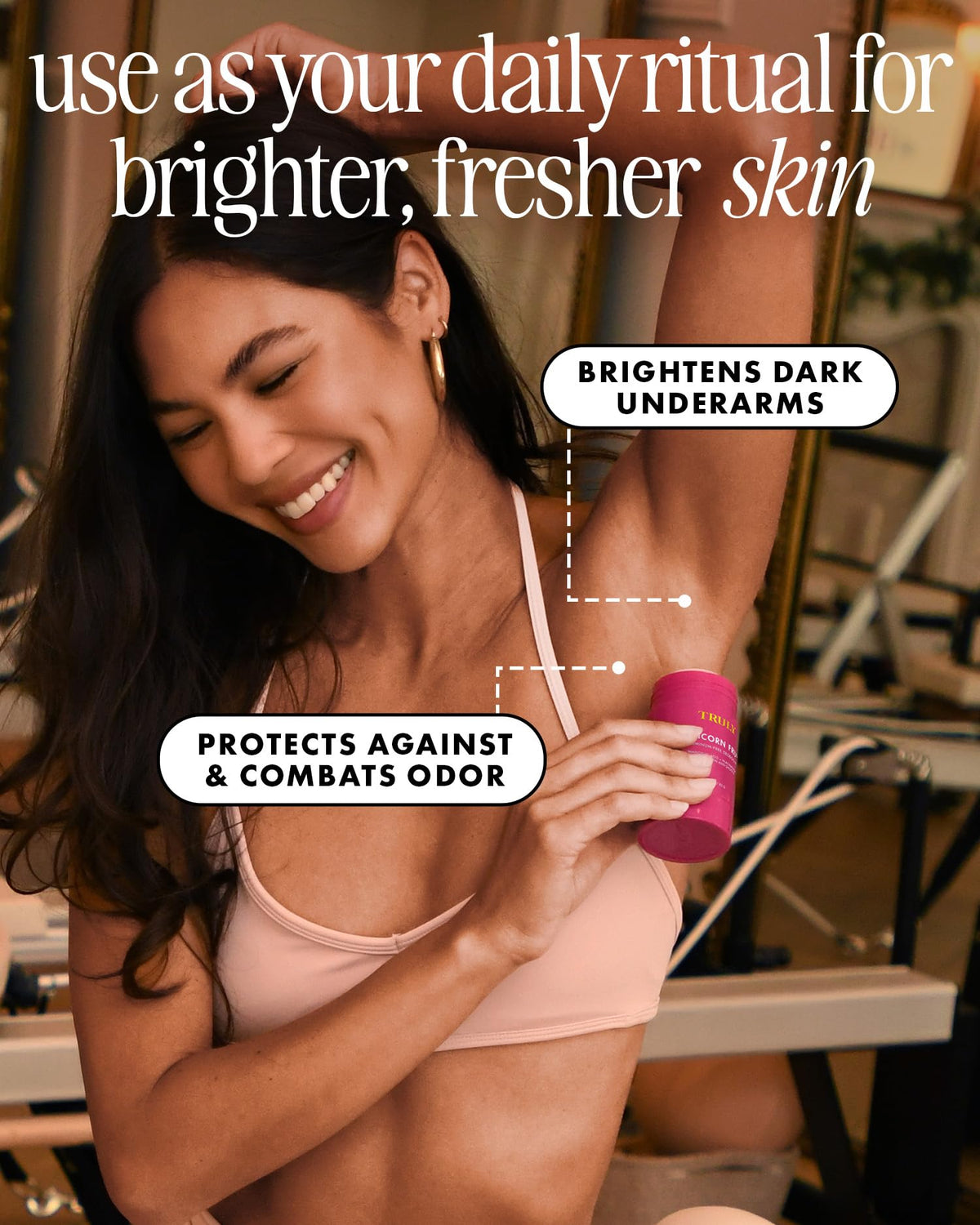Truly Unicorn Fruit Skin Brightening Deodorant on a bathroom counter