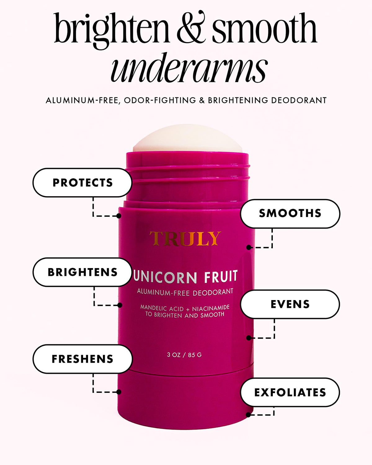 Truly Unicorn Fruit Skin Brightening Deodorant showing the solid stick
