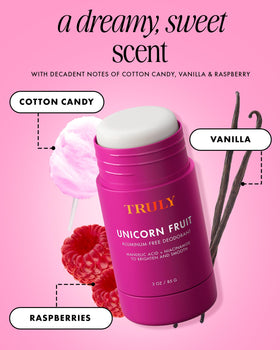 Truly Unicorn Fruit Skin Brightening Deodorant side view showing stick