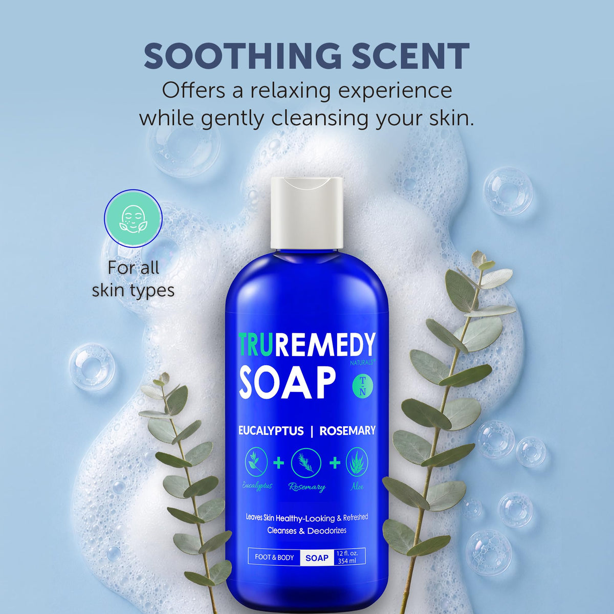Truremedy Naturals Body Wash Eucalyptus & Rosemary 12oz back view