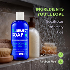Truremedy Naturals Body Wash Eucalyptus & Rosemary 12oz in shower setting