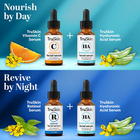 TruSkin Retinol Serum bottle with nighttime skincare context