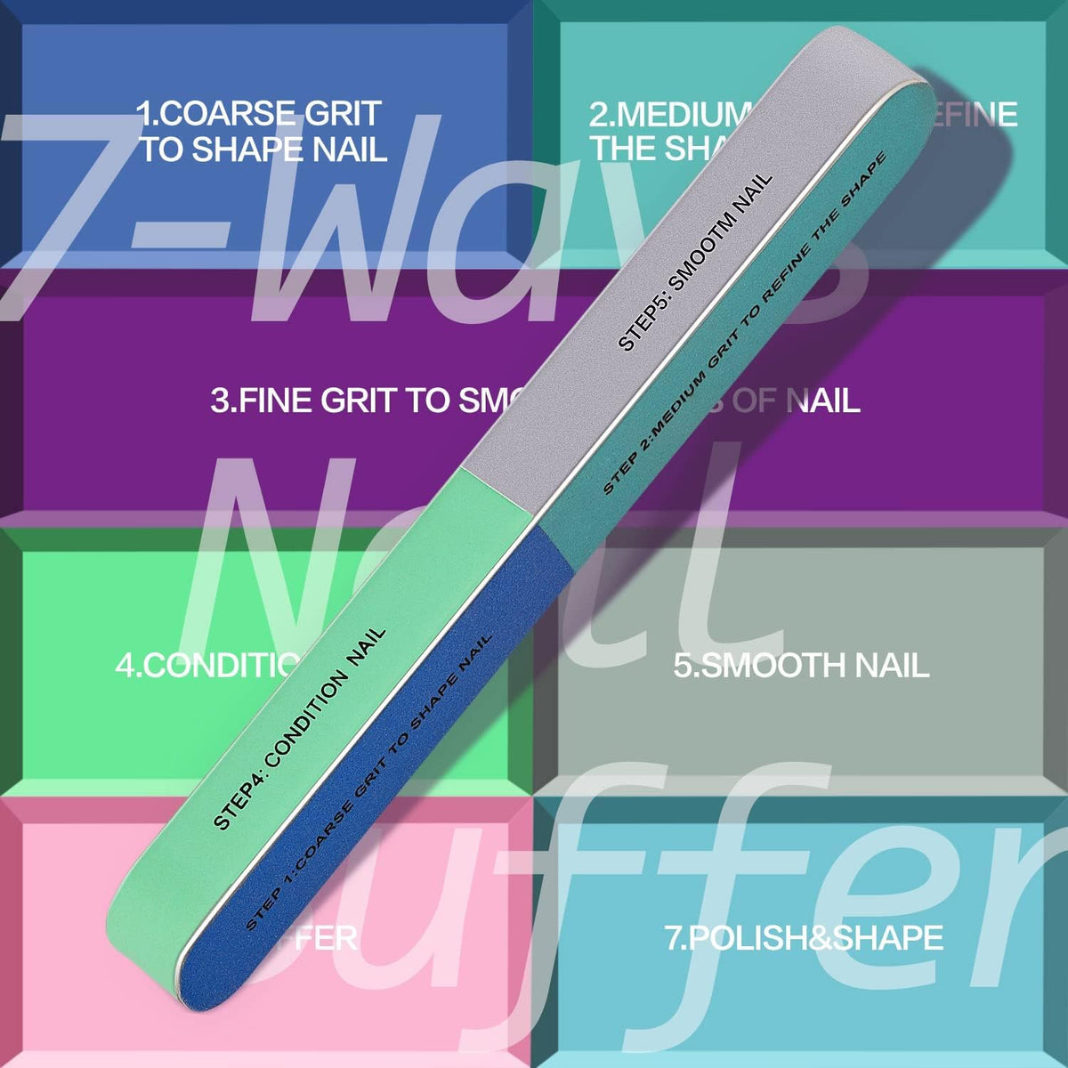 TsMADDTs 7-way nail files and buffers displayed