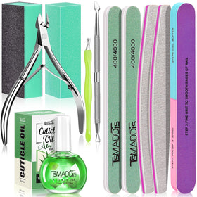TsMADDTs Cuticle Pusher Nail File Kit with tools and cuticle oil