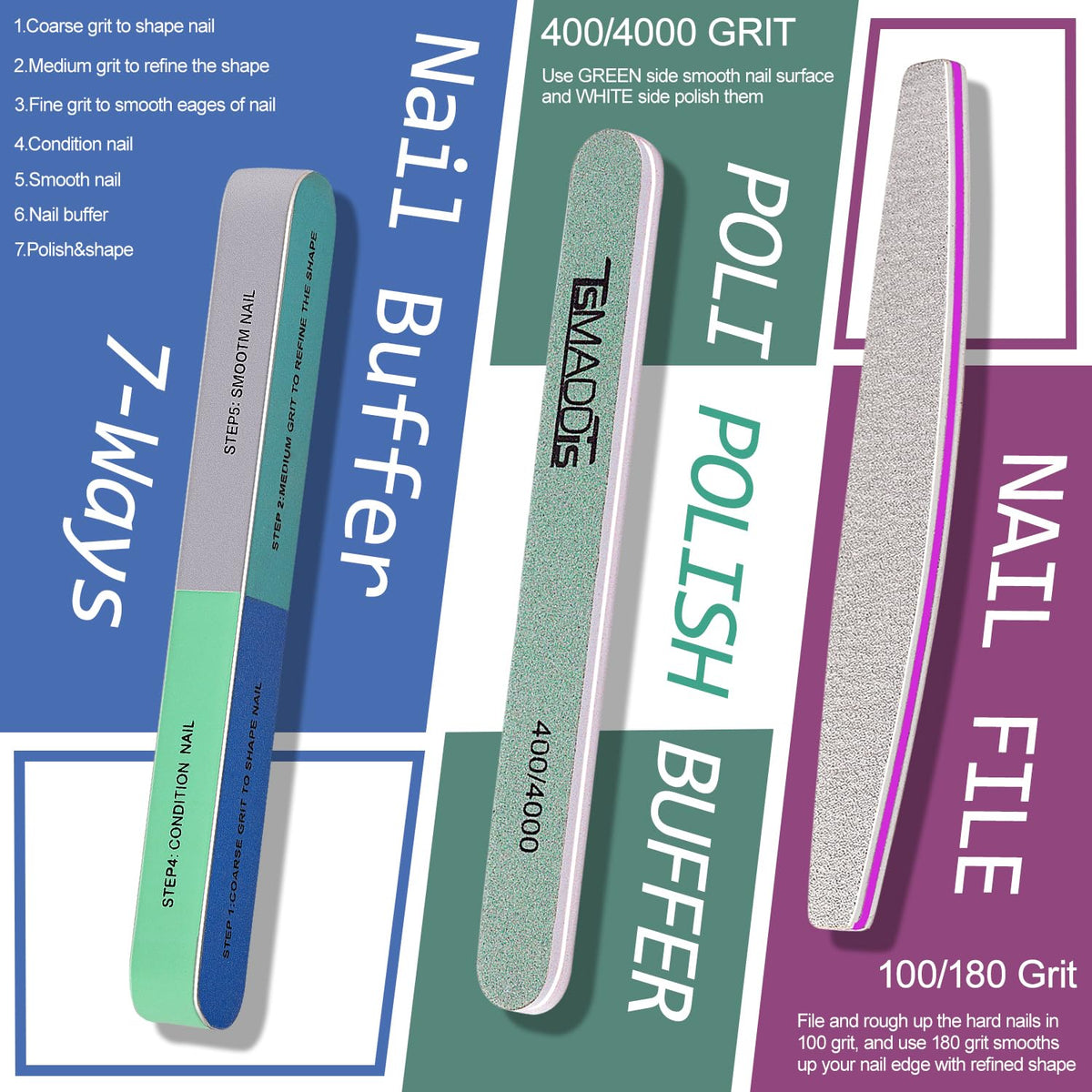 TsMADDTs nail buffer blocks with different grit levels