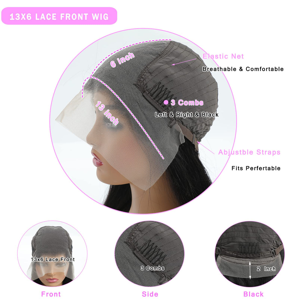 TTSMINS 28 Inch Straight Wig with adjustable straps and combs