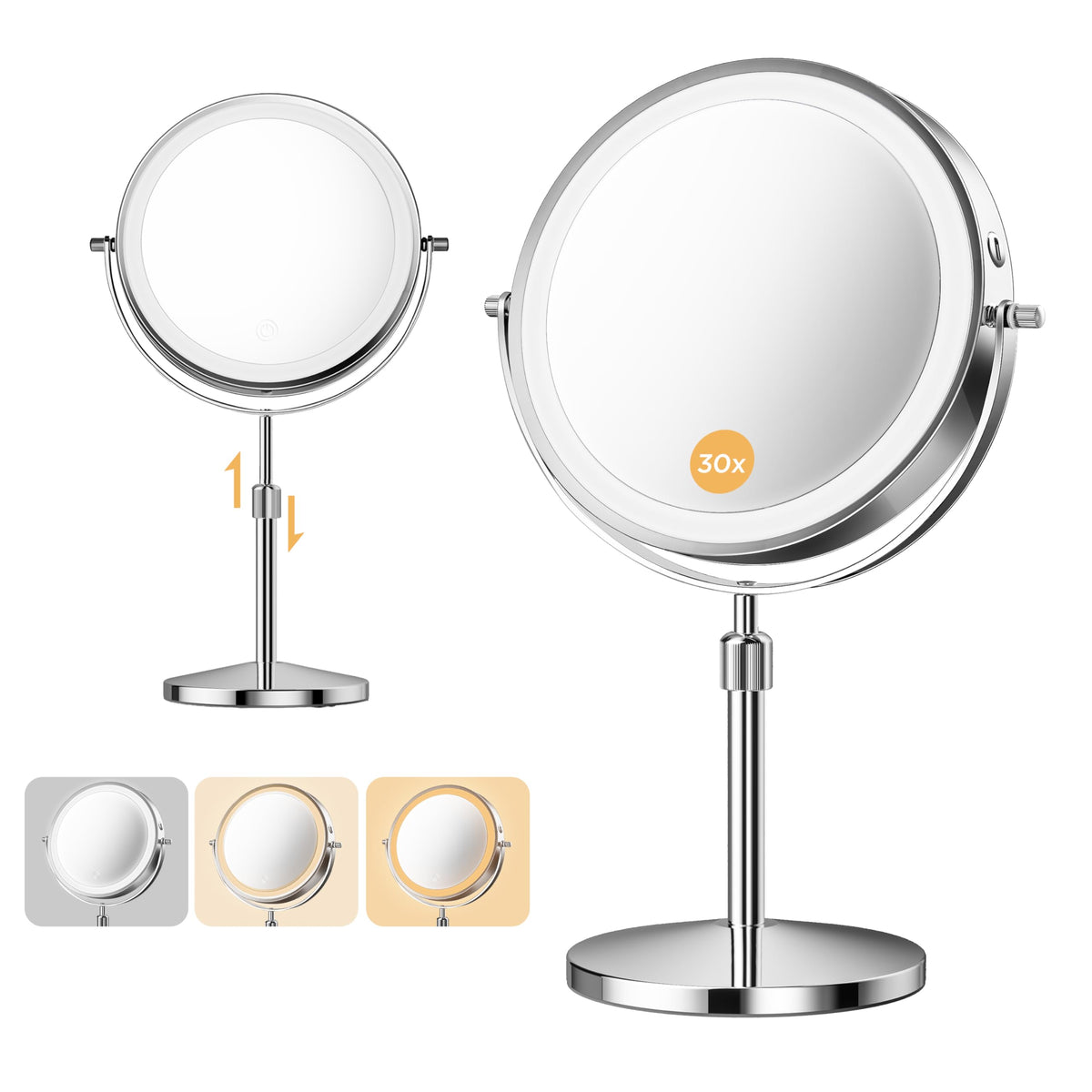 tubbede Double-Sided Makeup Mirror front view with light