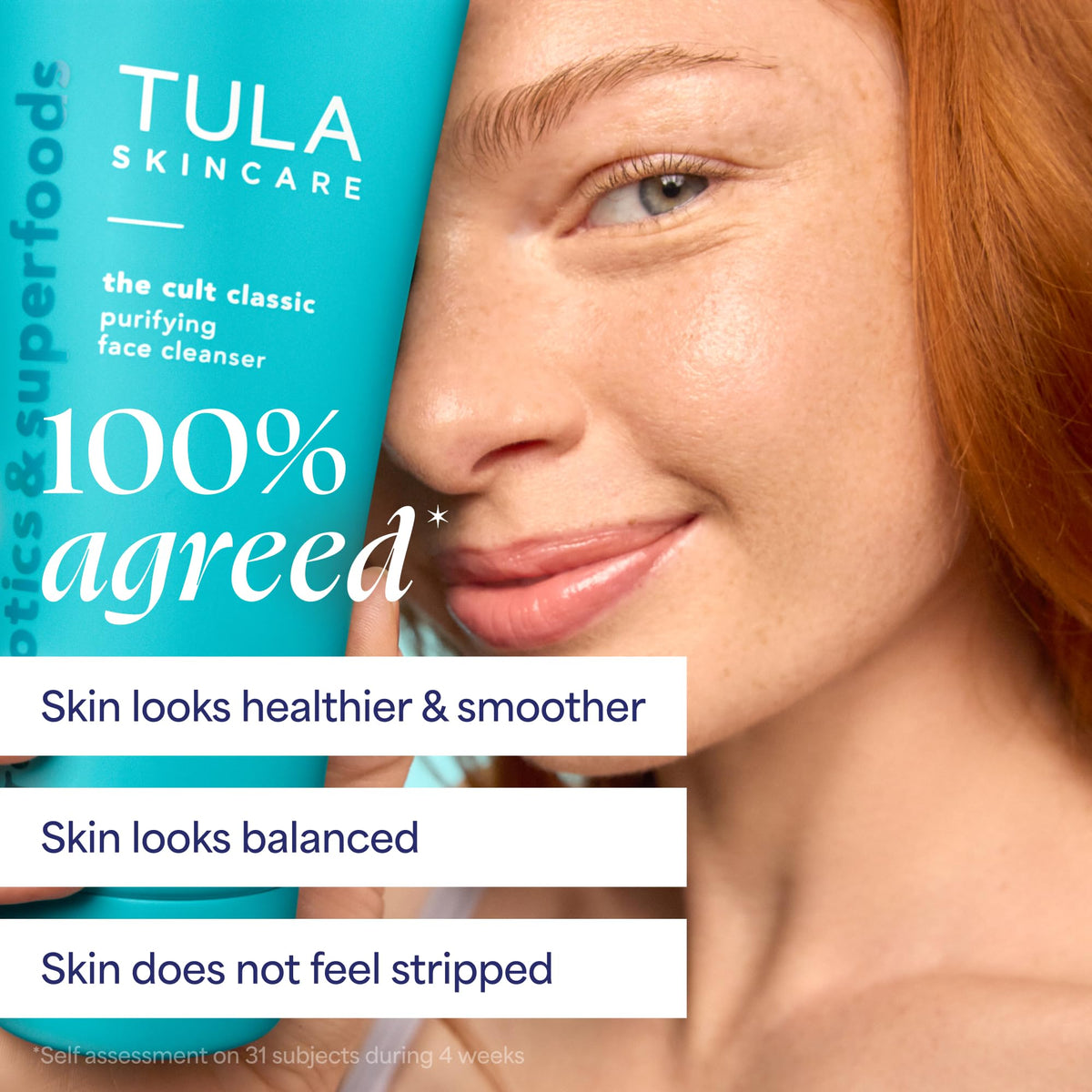 TULA cleanser with ingredients list visible