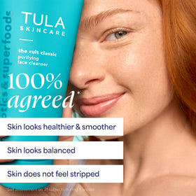 TULA cleanser with ingredients list visible