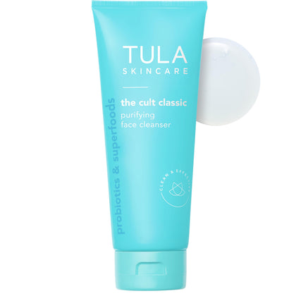 TULA Skincare Cult Classic Purifying Face Cleanser front view with pump