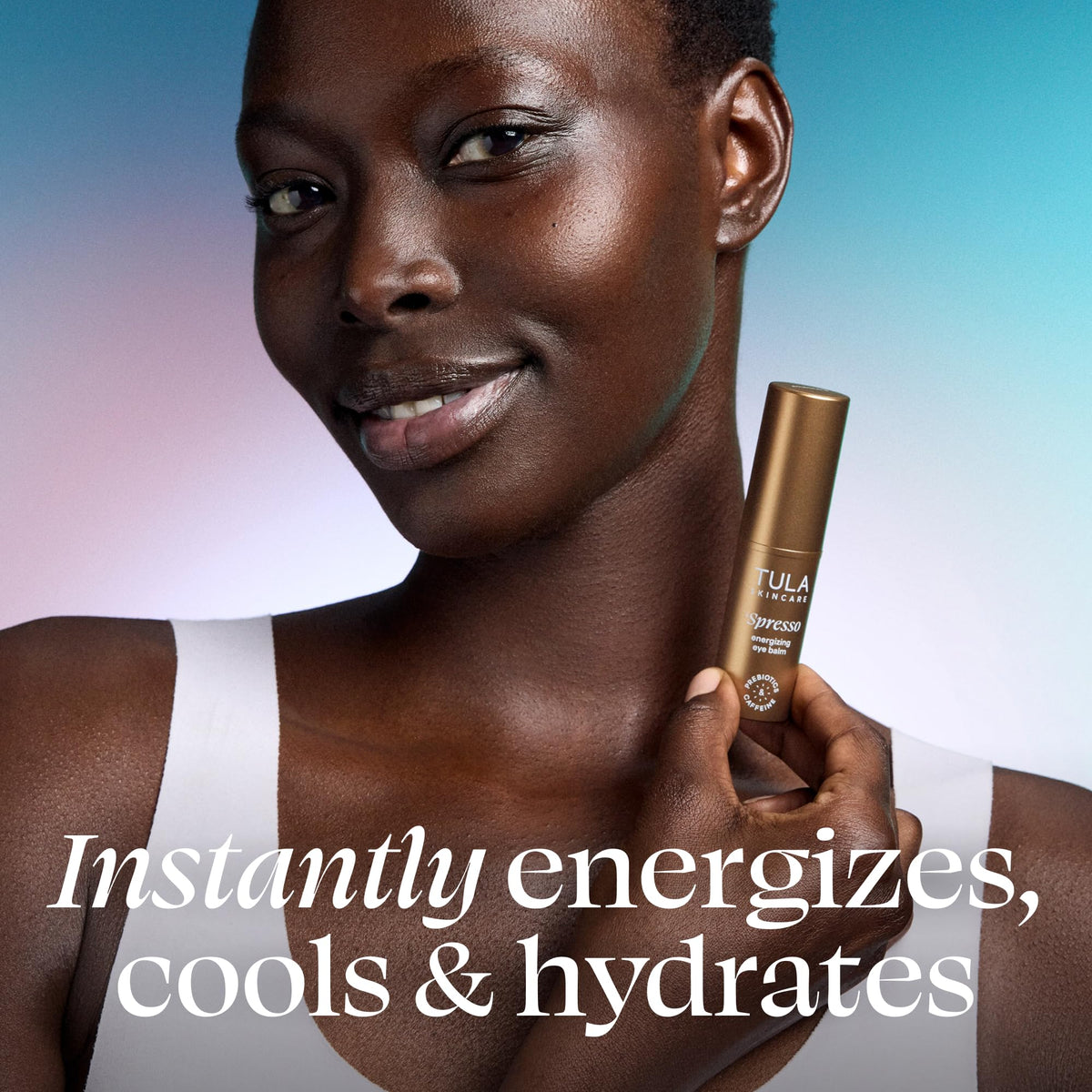 TULA Spresso Eye Balm stick showing product texture