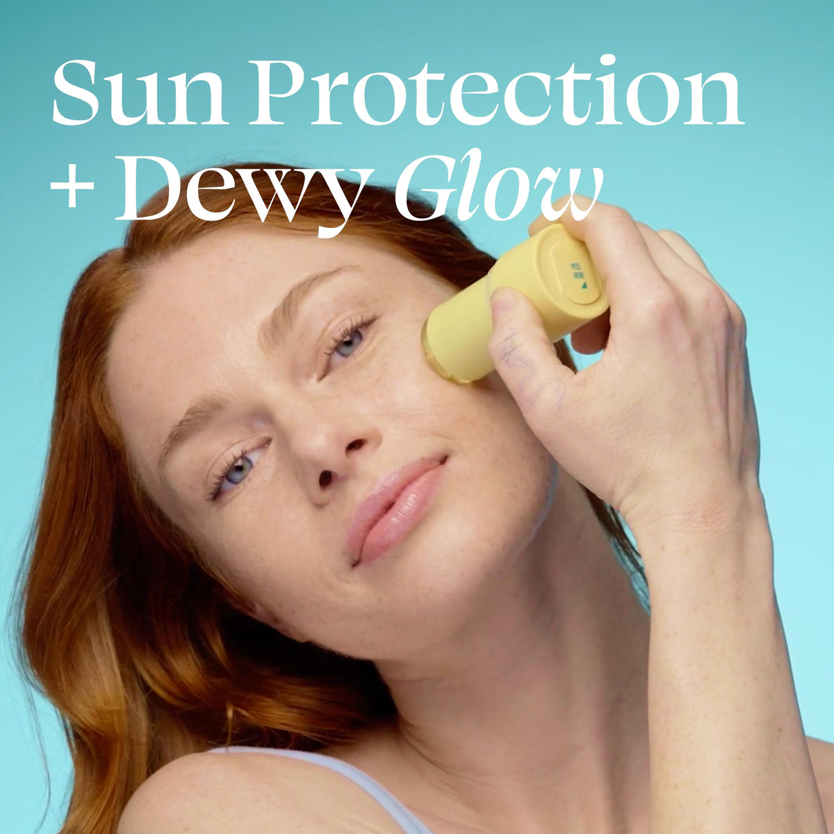 TULA sunscreen stick showing the dewy finish on skin