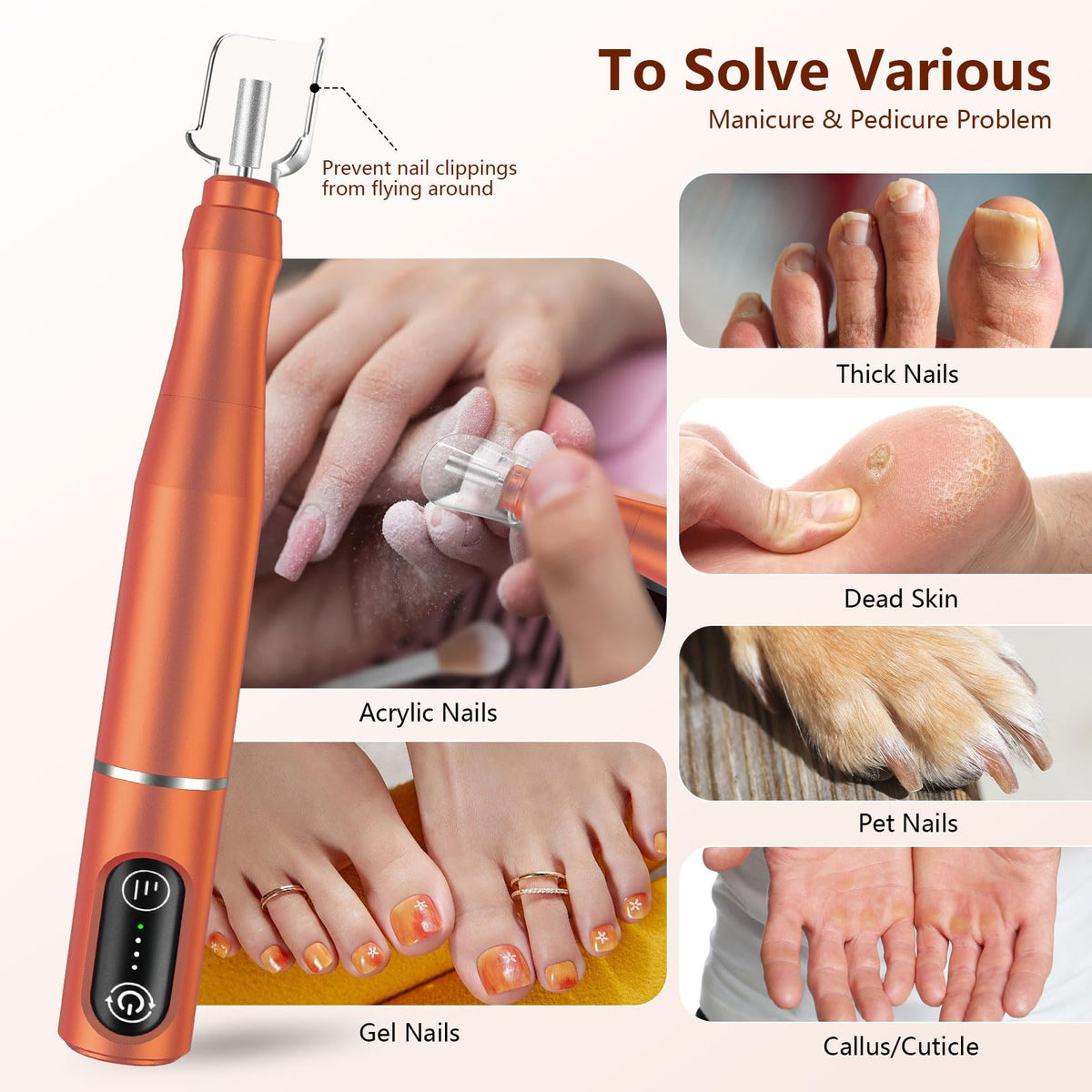 TUOBEO Cordless Nail Drill in use on acrylic nails