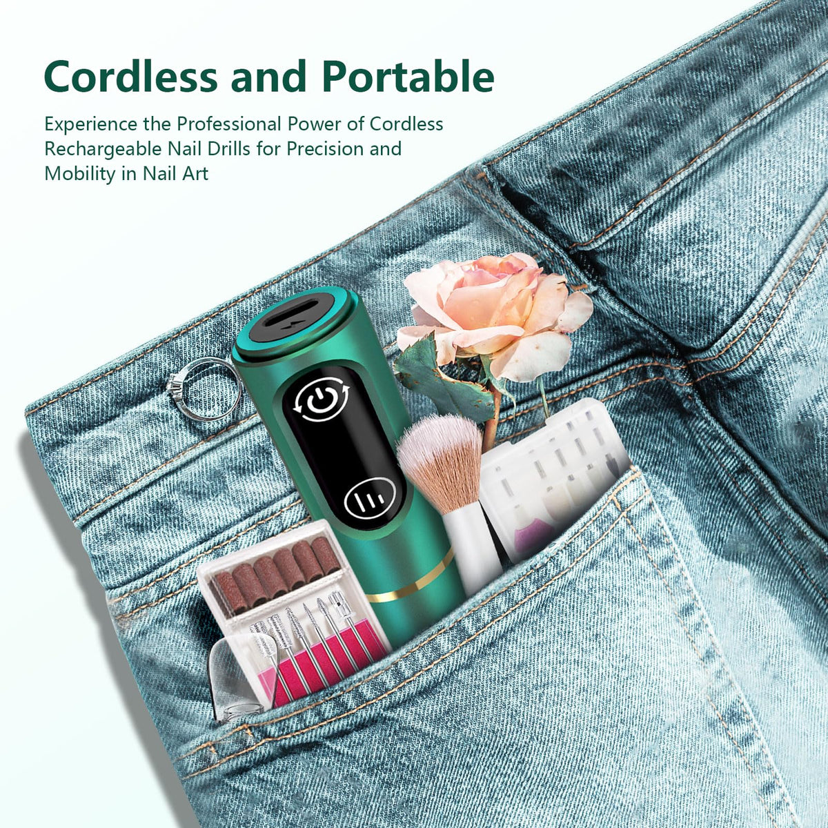 TUOBEO Cordless Nail Drill Kit ergonomic controls