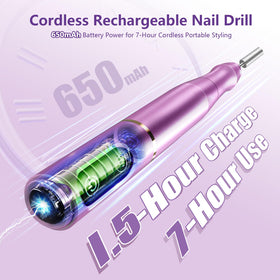 TUOBEO Cordless Nail Drill Kit showing ergonomic design