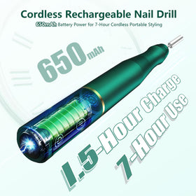 TUOBEO Cordless Nail Drill Kit showing included sanding bands