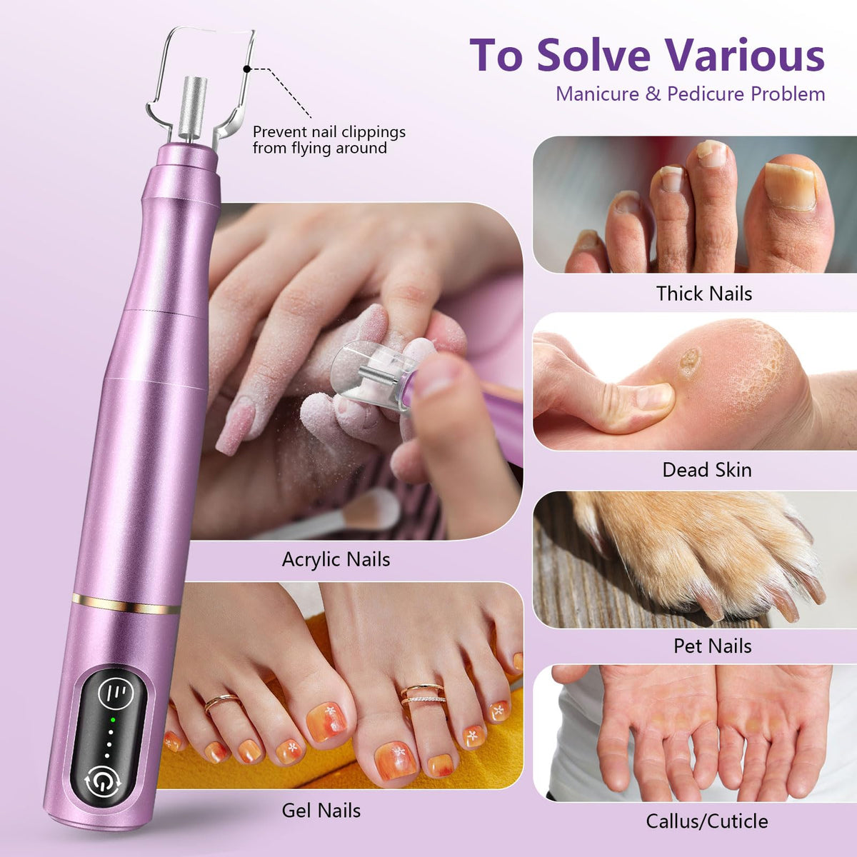 TUOBEO Cordless Nail Drill Kit with attachments laid out