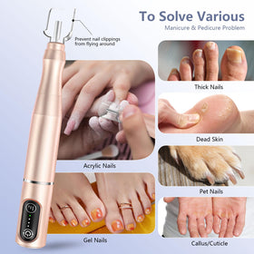 TUOBEO Cordless Nail Drill Kit with attachments laid out