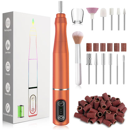 TUOBEO Cordless Nail Drill kit with various drill bits and sanding bands