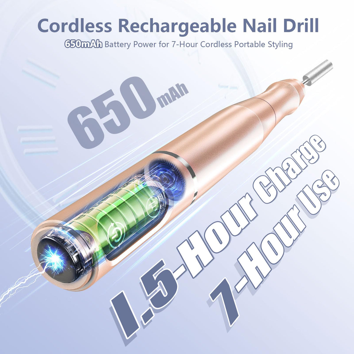 TUOBEO Nail Drill Kit side view showing ergonomic design