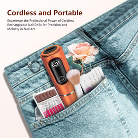 TUOBEO nail drill with drill bits and sanding bands displayed