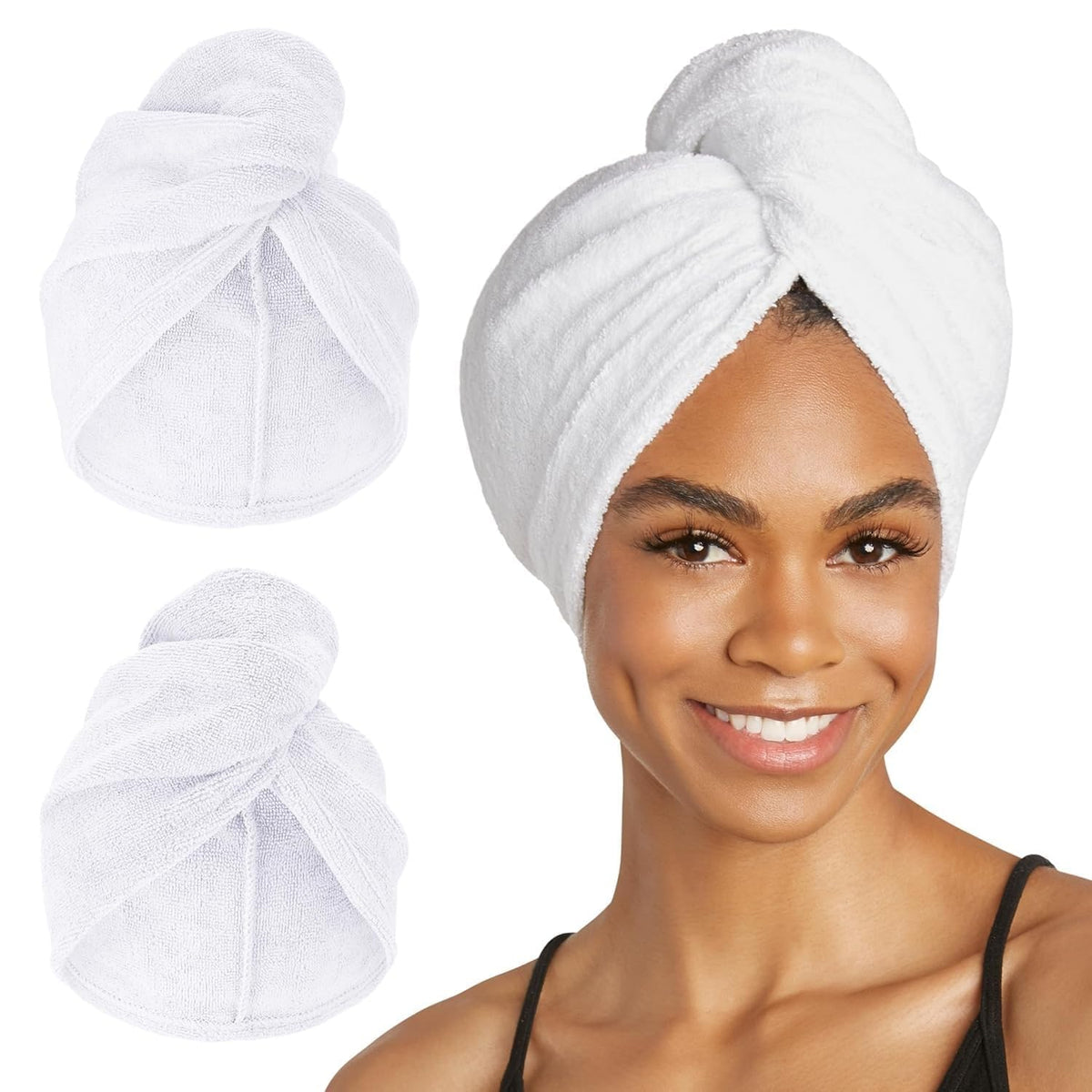 Turbie Twist Extra Long Microfiber Hair Towel front view, white