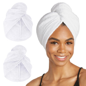 Turbie Twist Extra Long Microfiber Hair Towel front view, white